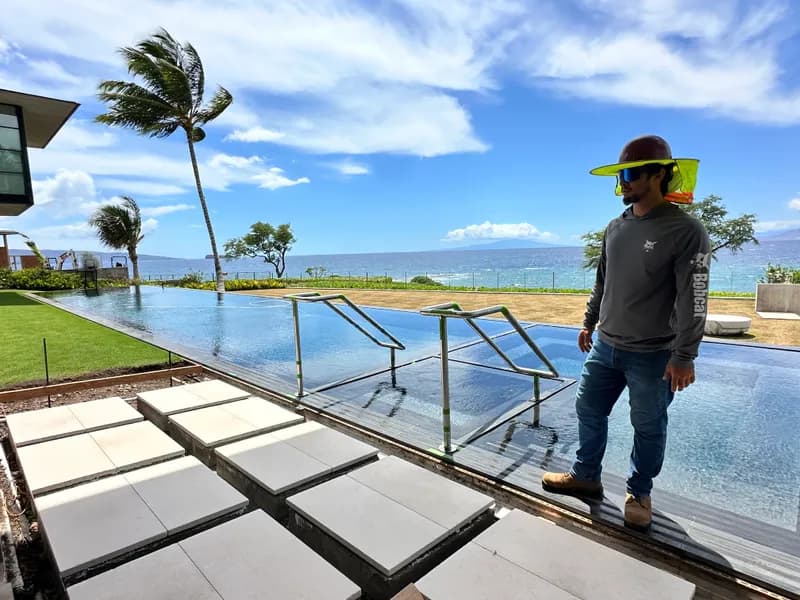 Wailea pool railing installation on a luxury Maui oceanfront property